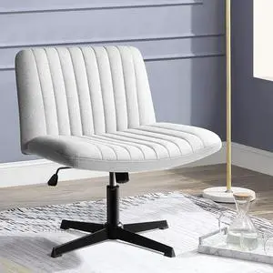 Vitesse Armless Office Desk Chair No Wheels,Fabric Padded Modern Swivel Vanity Chair,Height Adjustable Wide Seat Computer Task Chair for Home Office,Mid Back Accent Chair Grey