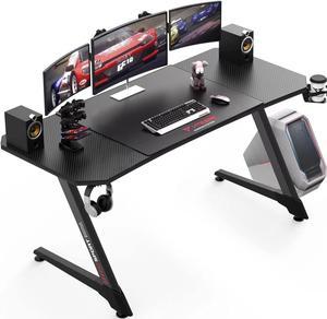 Vitesse 63 Inch Gaming Desk, Ergonomic Office PC Computer Desk with Large Mouse Pad, Z Shaped Gamer Tables Pro with Gaming Handle Rack, Stand Cup Holder and Headphone Hook