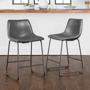 Vitesse 26 inch Bar Stools Set of 2, Modern Counter Height Bar Stools, Faux Leather Barstool with Back and Metal Leg, Armless Dining Chairs for Kitchen Island Pub Living Room Counter Stool Grey Vitesse 26 inch Bar Stools Set of 2, Modern Counter Height Bar Stools, Faux Leather Barstool with Back and Metal Leg, Armless Dining Chairs for Kitchen Island Pub Living Room Counter Stool Grey