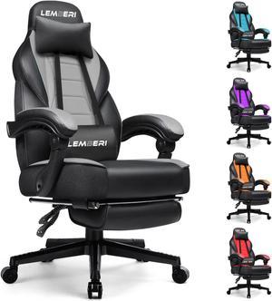 Vitesse Video Game Chairs with footrest,Gamer Chair for Adults,Big and Tall Chair, 400lb Capacity,Gaming Chairs for Teens,Racing Style Computer Chair with Headrest and Lumbar Support Grey