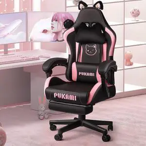 Vitesse Gaming Chair with Cat Ears,Cute Computer Chair for Girl with Footrest,Ergonomic Gamer Chair, Kawaii Gaming Chair,Reclining Game Chair with Lumbar Support for Adult, Teen Black