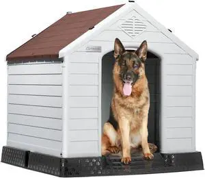 Vitesse Durable Waterproof Plastic Dog House for Small to Large Sized Dogs, Indoor Outdoor Doghouse Insulated Puppy Shelter with Elevated Floor, Easy to Assemble 42''L*38''W*39''H Brown Vitesse Durable Waterproof Plastic Dog House for Small to Large Sized Dogs, Indoor Outdoor Doghouse Insulated Puppy Shelter with Elevated Floor, Easy to Assemble 42''L*38''W*39''H Brown