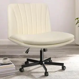 Vitesse Criss Cross Chair with Wheels,Armless Cross Legged Office Desk Chair,PU Leather Modern Swivel Height Adjustable Wide Seat Computer Task Vanity Chair for Home Office Vitesse Criss Cross Chair with Wheels,Armless Cross Legged Office Desk Chair,PU Leather Modern Swivel Height Adjustable Wide Seat Computer Task Vanity Chair for Home Office