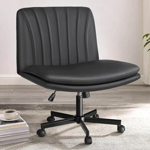 Vitesse Criss Cross Chair with Wheels,Armless Cross Legged Office Desk Chair,PU Leather Modern Swivel Height Adjustable Wide Seat Computer Task Vanity Chair for Home Office Grey Vitesse Criss Cross Chair with Wheels,Armless Cross Legged Office Desk Chair,PU Leather Modern Swivel Height Adjustable Wide Seat Computer Task Vanity Chair for Home Office Grey