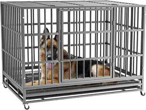 Vitesse 38 inch Heavy Duty Indestructible Dog Crate, Escape Proof Dog Cage Kennel with Lockable Wheels,High Anxiety Double Door Dog Crate,Extra Large Crate Indoor for Large Dog with Removable Tray Vitesse 38 inch Heavy Duty Indestructible Dog Crate, Escape Proof Dog Cage Kennel with Lockable Wheels,High Anxiety Double Door Dog Crate,Extra Large Crate Indoor for Large Dog with Removable Tray