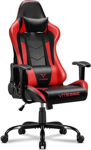 Vitesse Gaming Office Chair with Carbon Fiber Design, High Back Racing Style Seat, Swivel, Lumbar Support and Headrest (Red)