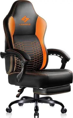 Vitesse Big and Tall Gaming Chair 400lb Weight Capacity,Gamer Chairs for Adults,Video Game Chair wth Footrest,Racing Style Computer Gamer Chair with Headrest and Lumbar Support Orange