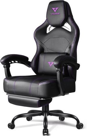 VITESSE Big and Tall Gaming Chair 400lb Weight Capacity with Footrest, Ergonomic Video Game Chair for Adults with Oversized Headrest and Lumbar Pillow, Computer Chair Gaming for Office (Black+Purple)