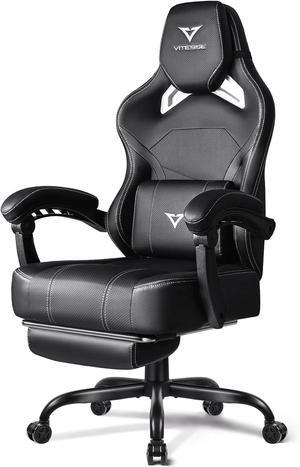 VITESSE Big and Tall Gaming Chair 400lb Weight Capacity with Footrest, Ergonomic Video Game Chair for Adults with Oversized Headrest and Lumbar Pillow, Computer Chair Gaming for Office (Black+White)