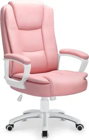 VITESSE Pink Office Desk Chair, Big and Tall Managerial Executive Chair, High Back Computer Chair, Ergonomic Adjustable Height PU Leather Chairs with Cushions Armrest for Long Time Sitting