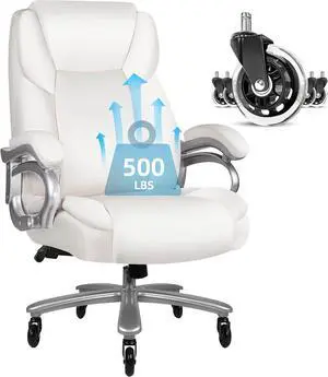 VITESSE 500lbs Heavy Duty Office Chair for Low Back Pain Relief, Big and Tall Office Chair with Ergonomic Lumbar Support, High Back Executive Chair with Quiet Rubber Wheel(White)