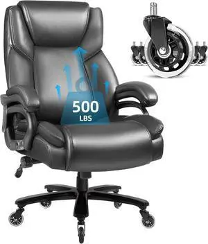 VITESSE 500lbs Heavy Duty Office Chair for Low Back Pain Relief, Big and Tall Gaming Chair with Ergonomic Lumbar Support, High Back Executive Chair with Quiet Rubber Wheel(Grey)