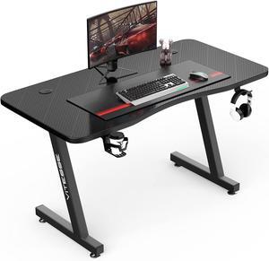 VITESSE Gaming Desk 40 inch,PC Gaming Table,T-Shaped Gaming Computer Desk with Free Mouse Pad,Racing Style Professional Gamer Game Station,Carbon Fiber Home Office Desk with Cup Holder&Headphone Hook