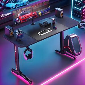Vitesse 55 inch Gaming Desk, Ergonomic Office PC Computer Desk with Full Desk Mouse Pad, T-Shaped Gamer Tables Pro with Gaming Handle Rack, Stand Cup Holder&Headphone Hook