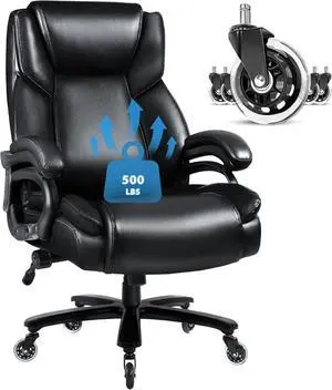 VITESSE Big and Tall Office Chair, 500lbs Office Chair for Heavy People - Adjustable Lumbar Support, Quiet Rubber Wheels Heavy Duty Metal Base, High Back Large Executive Computer gaming Chair (Black)