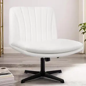 Vitesse Criss Cross Legged Office Chair,Armless Office Desk Chair No Wheels,PU Leather Modern Swivel Vanity Chair,Height Adjustable Wide Seat Mid Back Computer Task Chair for Home Office White Vitesse Criss Cross Legged Office Chair,Armless Office Desk Chair No Wheels,PU Leather Modern Swivel Vanity Chair,Height Adjustable Wide Seat Mid Back Computer Task Chair for Home Office White