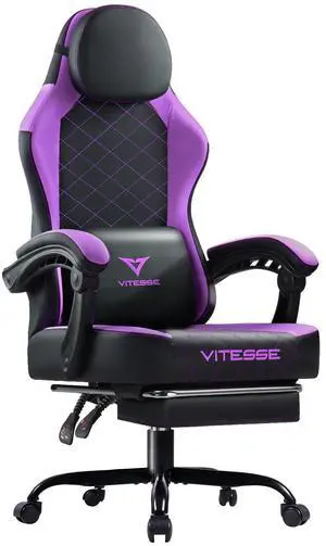 VITESSE Ergonomic Gaming Chair for Adults, 400 lbs PC Computer Chair, Racing Office Chair, Height-adjustable swivel chair equipped with lumbar vibration support and headrest Purple VITESSE Ergonomic Gaming Chair for Adults, 400 lbs PC Computer Chair, Racing Office Chair, Height-adjustable swivel chair equipped with lumbar vibration support and headrest Purple