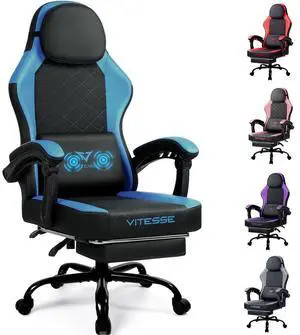 VITESSE Ergonomic Gaming Chair for Adults, 400 lbs PC Computer Chair, Racing Office Chair, Height-adjustable swivel chair equipped with lumbar vibration support and headrest Blue VITESSE Ergonomic Gaming Chair for Adults, 400 lbs PC Computer Chair, Racing Office Chair, Height-adjustable swivel chair equipped with lumbar vibration support and headrest Blue