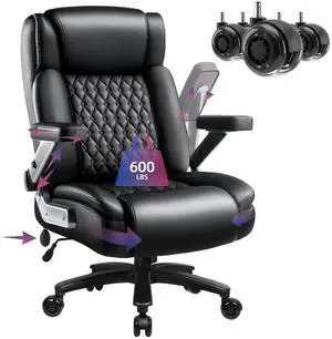 Vitesse Big and Tall Office Chair 600lbs with 5D Flip Arms, Heavy Duty Executive Office Chairs, Ergonomic Desk Chair with Adjustable Lumbar Support & Rubber Wheels, PU Leather, Black Vitesse Big and Tall Office Chair 600lbs with 5D Flip Arms, Heavy Duty Executive Office Chairs, Ergonomic Desk Chair with Adjustable Lumbar Support & Rubber Wheels, PU Leather, Black