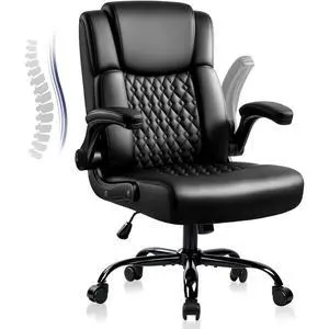 Vitesse Leather Office Desk Chair, Ergonomic Office Chair with Lumbar Support, Computer Chair, Executive Leather Chair with Padded Flip-up Arm, Adjustable Armrests, Black, 275LBS Vitesse Leather Office Desk Chair, Ergonomic Office Chair with Lumbar Support, Computer Chair, Executive Leather Chair with Padded Flip-up Arm, Adjustable Armrests, Black, 275LBS