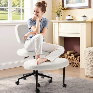 Vitesse Ergonomic Cross Legged Office Chair With Wheels, Meditation Chair, Yoga Office Chair, Yoga Kneeling Chairs With Comfortable Back Support, Height Adjustable, Teddy Fabric Vitesse Ergonomic Cross Legged Office Chair With Wheels, Meditation Chair, Yoga Office Chair, Yoga Kneeling Chairs With Comfortable Back Support, Height Adjustable, Teddy Fabric