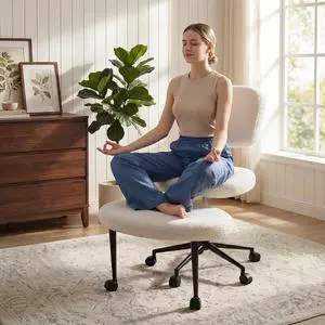 Vitesse Ergonomic Cross Legged Office Chair With Wheels, ADHD Chair For Adults, Meditation Chair, Yoga Office Chair, Kneeling Chairs With Comfortable Back Support, Height Adjustable, Teddy Fabric Vitesse Ergonomic Cross Legged Office Chair With Wheels, ADHD Chair For Adults, Meditation Chair, Yoga Office Chair, Kneeling Chairs With Comfortable Back Support, Height Adjustable, Teddy Fabric