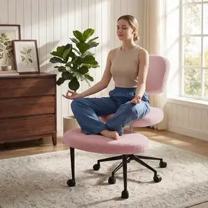 Vitesse Ergonomic Cross Legged Office Chair With Wheels, ADHD Chair For Adults, Meditation Chair, Yoga Office Chair, Kneeling Chairs With Comfortable Back Support, Height Adjustable, Teddy Fabric Vitesse Ergonomic Cross Legged Office Chair With Wheels, ADHD Chair For Adults, Meditation Chair, Yoga Office Chair, Kneeling Chairs With Comfortable Back Support, Height Adjustable, Teddy Fabric