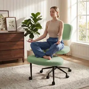 Vitesse Ergonomic Cross Legged Office Chair With Wheels, ADHD Chair For Adults, Meditation Chair, Yoga Office Chair, Kneeling Chairs With Comfortable Back Support, Height Adjustable, Teddy Fabric Vitesse Ergonomic Cross Legged Office Chair With Wheels, ADHD Chair For Adults, Meditation Chair, Yoga Office Chair, Kneeling Chairs With Comfortable Back Support, Height Adjustable, Teddy Fabric