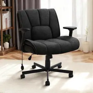Vitesse Criss Cross Chair with 3D Arms and Wheels, Cross Legged Office Chair with Built-in Dynamic Airbag Lumbar Support, Wide Comfy Desk Chair for Home Office, Apartment, Vanity, Plush Cushion, Black Vitesse Criss Cross Chair with 3D Arms and Wheels, Cross Legged Office Chair with Built-in Dynamic Airbag Lumbar Support, Wide Comfy Desk Chair for Home Office, Apartment, Vanity, Plush Cushion, Black