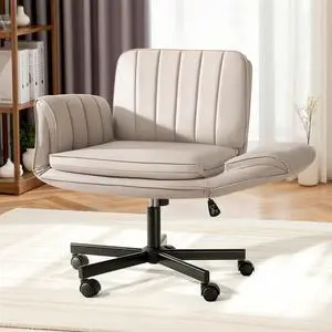 Vitesse Criss Cross Chair with Five-Level Adjustable Armrests and Wheels, PU Leather Vanity Chair with Back, Comfortable Swivel Cross Legged Office Chair for Home Office, Bedroom, Living Room Vitesse Criss Cross Chair with Five-Level Adjustable Armrests and Wheels, PU Leather Vanity Chair with Back, Comfortable Swivel Cross Legged Office Chair for Home Office, Bedroom, Living Room