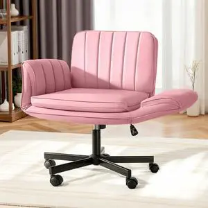 Vitesse Criss Cross Chair with Five-Level Adjustable Armrests and Wheels, PU Leather Vanity Chair with Back, Comfortable Swivel Cross Legged Office Chair for Home Office, Bedroom, Living Room Vitesse Criss Cross Chair with Five-Level Adjustable Armrests and Wheels, PU Leather Vanity Chair with Back, Comfortable Swivel Cross Legged Office Chair for Home Office, Bedroom, Living Room