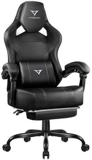 VITESSE Big and Tall Gaming Chair 300lb Weight Capacity with Footrest, Ergonomic Video Game Chair for Adults with Oversized Headrest and Lumbar Pillow, Computer Chair Gaming for Office (Black+White) VITESSE Big and Tall Gaming Chair 300lb Weight Capacity with Footrest, Ergonomic Video Game Chair for Adults with Oversized Headrest and Lumbar Pillow, Computer Chair Gaming for Office (Black+White)