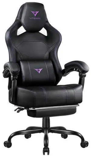 VITESSE Big and Tall Gaming Chair 300lb Weight Capacity with Footrest, Ergonomic Video Game Chair for Adults with Oversized Headrest and Lumbar Pillow, Computer Chair Gaming for Office (Black+Purple) VITESSE Big and Tall Gaming Chair 300lb Weight Capacity with Footrest, Ergonomic Video Game Chair for Adults with Oversized Headrest and Lumbar Pillow, Computer Chair Gaming for Office (Black+Purple)