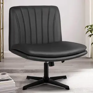 Vitesse Criss Cross Legged Office Chair,Armless Office Desk Chair No Wheels,PU Leather Modern Swivel Vanity Chair,Height Adjustable Wide Seat Mid Back Computer Task Chair for Home Office Gray Vitesse Criss Cross Legged Office Chair,Armless Office Desk Chair No Wheels,PU Leather Modern Swivel Vanity Chair,Height Adjustable Wide Seat Mid Back Computer Task Chair for Home Office Gray
