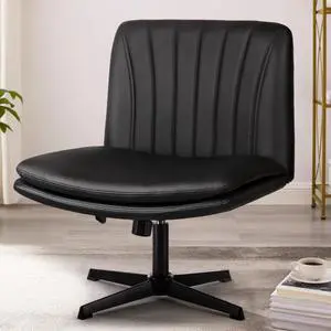 Vitesse Criss Cross Legged Office Chair,Armless Office Desk Chair No Wheels,PU Leather Modern Swivel Vanity Chair,Height Adjustable Wide Seat Mid Back Computer Task Chair for Home Office Black Vitesse Criss Cross Legged Office Chair,Armless Office Desk Chair No Wheels,PU Leather Modern Swivel Vanity Chair,Height Adjustable Wide Seat Mid Back Computer Task Chair for Home Office Black