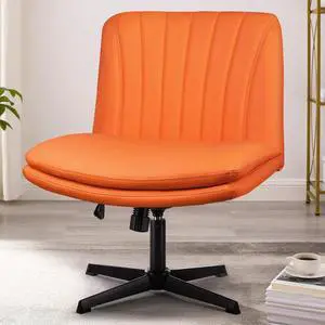Vitesse Criss Cross Legged Office Chair,Armless Office Desk Chair No Wheels,PU Leather Modern Swivel Vanity Chair,Height Adjustable Wide Seat Mid Back Computer Task Chair for Home Office Orange Vitesse Criss Cross Legged Office Chair,Armless Office Desk Chair No Wheels,PU Leather Modern Swivel Vanity Chair,Height Adjustable Wide Seat Mid Back Computer Task Chair for Home Office Orange