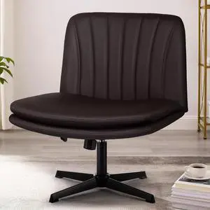 Vitesse Criss Cross Legged Office Chair,Armless Office Desk Chair No Wheels,PU Leather Modern Swivel Vanity Chair,Height Adjustable Wide Seat Mid Back Computer Task Chair for Home Office Brown Vitesse Criss Cross Legged Office Chair,Armless Office Desk Chair No Wheels,PU Leather Modern Swivel Vanity Chair,Height Adjustable Wide Seat Mid Back Computer Task Chair for Home Office Brown