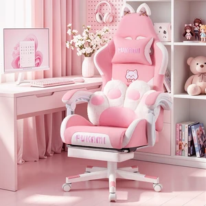 Vitesse Pink Gaming Chair with Cat Ears and Cat Paw Lumbar Cushion, Cute Ergonomic Gaming Computer Desk Chair with Footrest and Linked Armrests, Comfortable PU Leather Game Chair for Girls,Adults Vitesse Pink Gaming Chair with Cat Ears and Cat Paw Lumbar Cushion, Cute Ergonomic Gaming Computer Desk Chair with Footrest and Linked Armrests, Comfortable PU Leather Game Chair for Girls,Adults