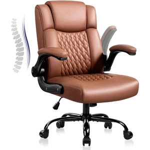 Vitesse Leather Office Desk Chair, Ergonomic Office Chair with Lumbar Support, Computer Chair, Executive Leather Chair with Padded Flip-up Arm, Adjustable Armrests, Brown, 275LBS Vitesse Leather Office Desk Chair, Ergonomic Office Chair with Lumbar Support, Computer Chair, Executive Leather Chair with Padded Flip-up Arm, Adjustable Armrests, Brown, 275LBS