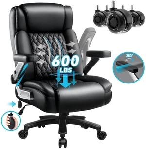 Vitesse Big and Tall Office Chair 600lbs with 5D Flip Arms, Heavy Duty Executive Office Chairs, Ergonomic Desk Chair with Adjustable Lumbar Support & Rubber Wheels, PU Leather, Black Vitesse Big and Tall Office Chair 600lbs with 5D Flip Arms, Heavy Duty Executive Office Chairs, Ergonomic Desk Chair with Adjustable Lumbar Support & Rubber Wheels, PU Leather, Black