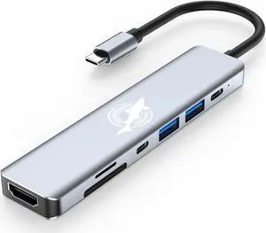 Dogfish USB C Hub, USB C Docking Station, 7 in 1 USB C to HDMI Multiport Adapter Compatible for MacBook Pro USB C laptops, with 4K HDMI USB3.0 & USB2.0 SD / TF Card Reader