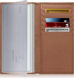 Genuine Leather Checkbook Cover For Men & Women - Checkbook Covers With Card Holder Wallet RFID Blocking