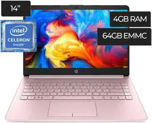 HP 14 Laptop, 14" HD (1366 x 768), Non-Touch, Intel Celeron, 4 GB RAM, 64GB eMMC, Windows 11 S