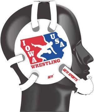 Wrestling earguad with IOWA USA wrestling stickers