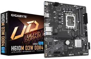 Gigabyte Intel motherboard H610M D3W DDR4 LGA 1700 Micro ATX M.2 PCIe USB Type-C