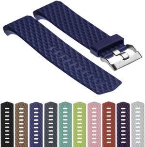 StrapsCo SmallLarge Diamond Pattern Silicone Replacement Watch Band Strap for Fitbit Charge 2 Royal Blue