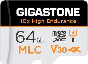 [10x High Endurance] Gigastone Industrial 64GB MLC Micro SD Card, 4K Video Recording, Security Cam, Dash Cam, Surveillance Compatible 100MB/s, U3 C10, with Adapter [5-Yrs Free Data Recovery]