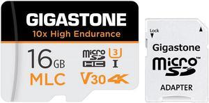 [10x High Endurance] Gigastone Industrial 16GB MLC Micro SD Card, 4K Video Recording, Security Cam, Dash Cam, Surveillance Compatible 95MB/s, U3 C10, with Adapter [5-Yrs Free Data Recovery]