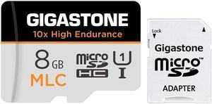 [10x High Endurance] Gigastone Industrial 8GB MLC Micro SD Card, Full HD Video Recording, Security Cam, Dash Cam, Surveillance Compatible 85MB/s, U1 C10, with Adapter [5-Yrs Free Data Recovery]