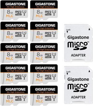 [10x High Endurance ] Gigastone Industrial 8GB 10-Pack MLC Micro SD Card, Full HD Video Recording, Dash Cam, Surveillance Compatible 85 MB/s, U1 C10, with Adapter [5-Yrs Free Data Recovery]